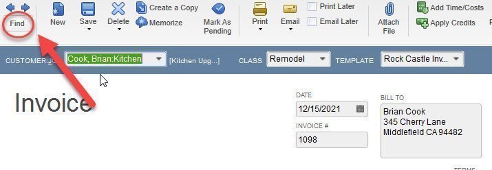 The QuickBooks Find Button is included on invoices, checks, purchase orders and more. 
