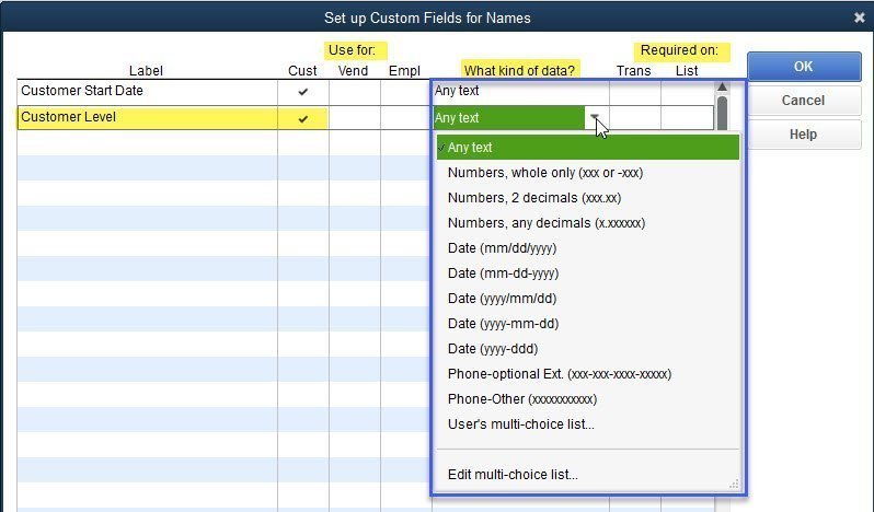 Custom Fields in QuickBooks 3 Custom Setup Screen
