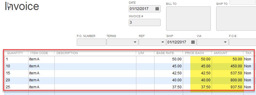Quantity Discounts in QuickBooks Enterprise 5 discount invoice
