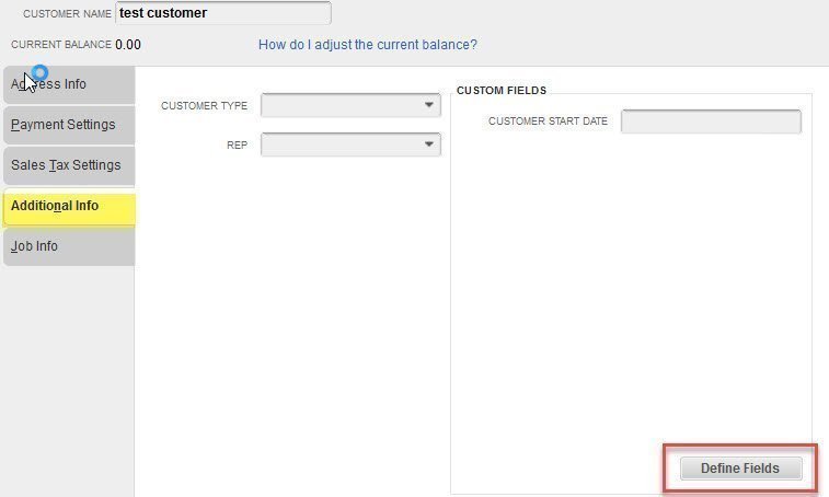 Custom Fields in QuickBooks 2 test customer