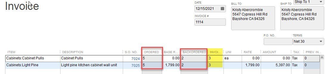 Invoice for Partial Sales Order QuickBooks Enterprise
