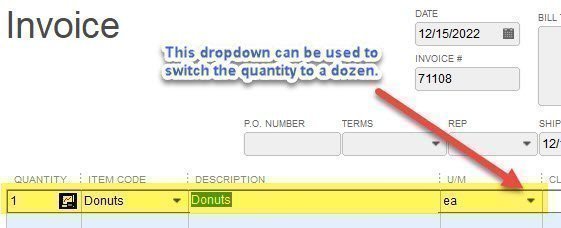Units of Measure in QuickBooks 14 Donut Invoice