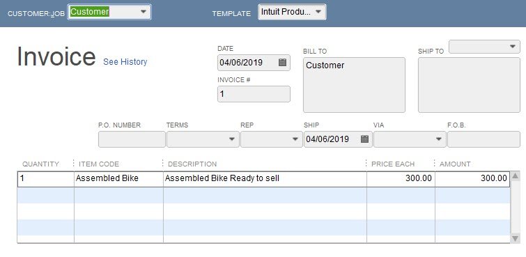 Assembly Items in QuickBooks 9 Bike Invoice