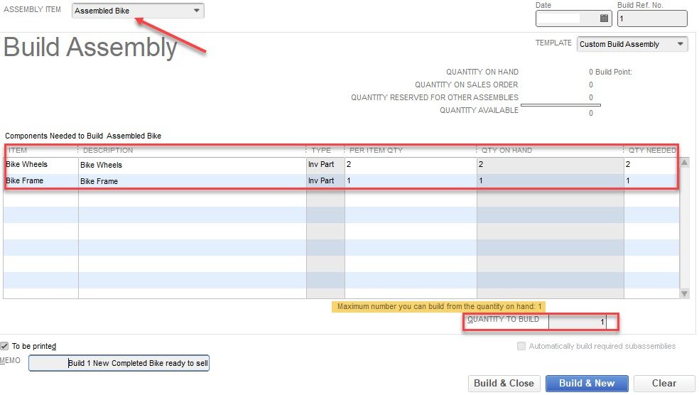 Assembly Items in QuickBooks 4 Build a Bike