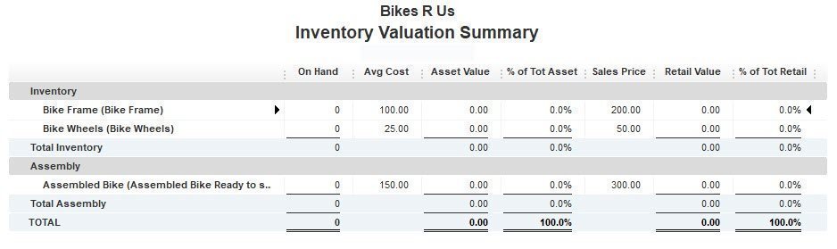 Assembly Items in QuickBooks 11 Inventory Report after sale