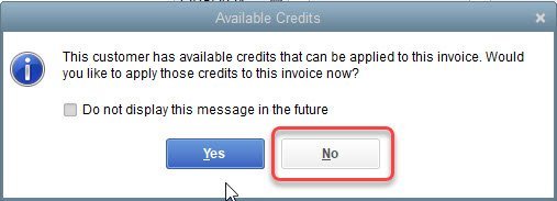 Customer Credit in QuickBooks 9 Available Credits Popup Window 2