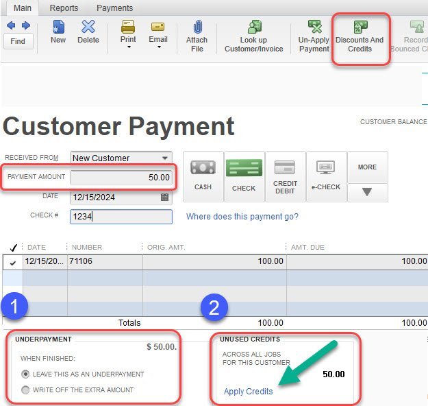 Customer Credit in QuickBooks 10 Customer Payment with Credit