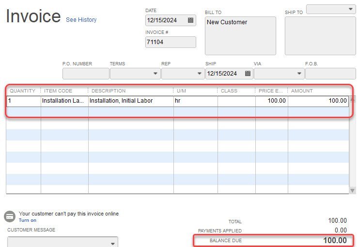 Customer Credit in QuickBooks 2 New Customer Invoice