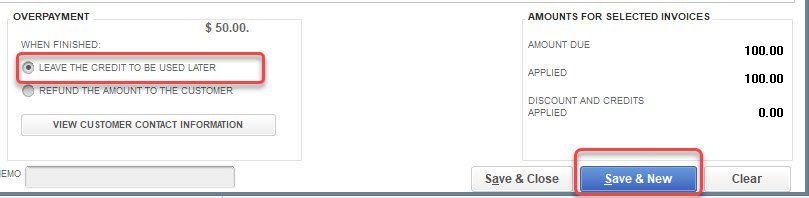 Customer Credit in QuickBooks 4 Select Credit