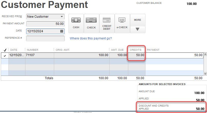 Customer Credit in QuickBooks 12 Credit Applied