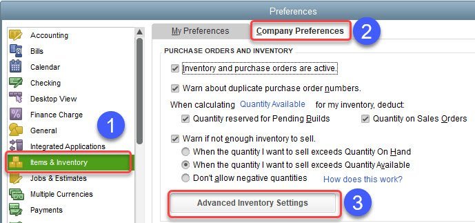 Print Barcode Labels in QuickBooks Enterprise 3 Enable Barcode Preference Screen 1