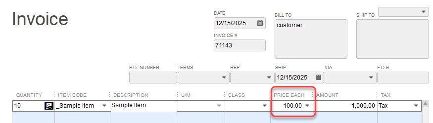 Automatic Price Updates in QuickBooks 3 Invoice Old Price