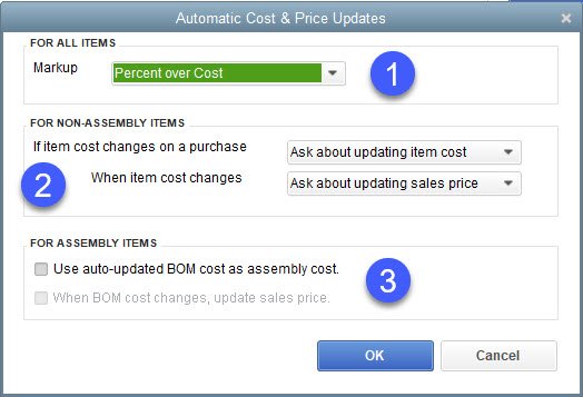 Automatic Price Updates in QuickBooks 7 Price Update Preference Window 1