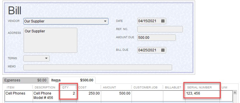 Serial and Lot Numbers in QuickBooks 5 Purchase Serial Numbers