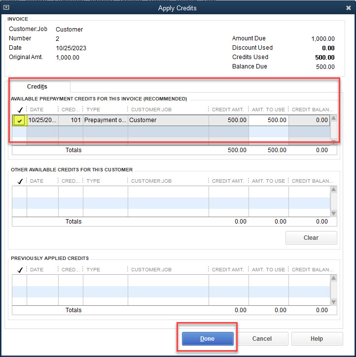 Prepayments on Sales Orders 11 Apply Credits