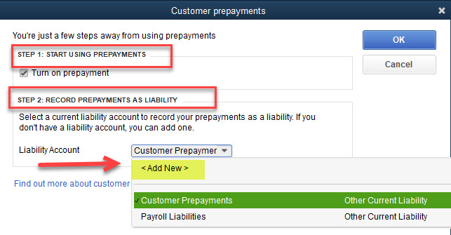 Prepayments on Sales Orders 5 Prepayments Setup Window2