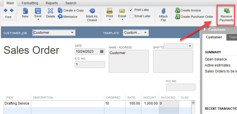 Prepayments on Sales Orders 6 SO Rec Pmt Icon