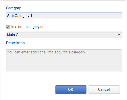 Item Categories in QuickBooks 5 Category Setup Screen