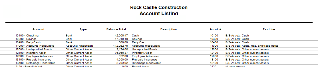 Print QuickBooks Reports with Grid Lines 4 Grid lines on Account Listing Report